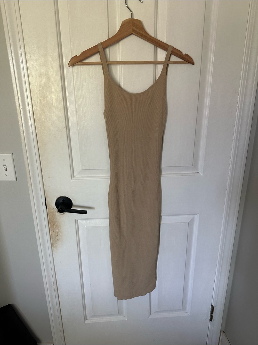 Aritzia Tan Scoop-Neck Ribbed Midi Dress